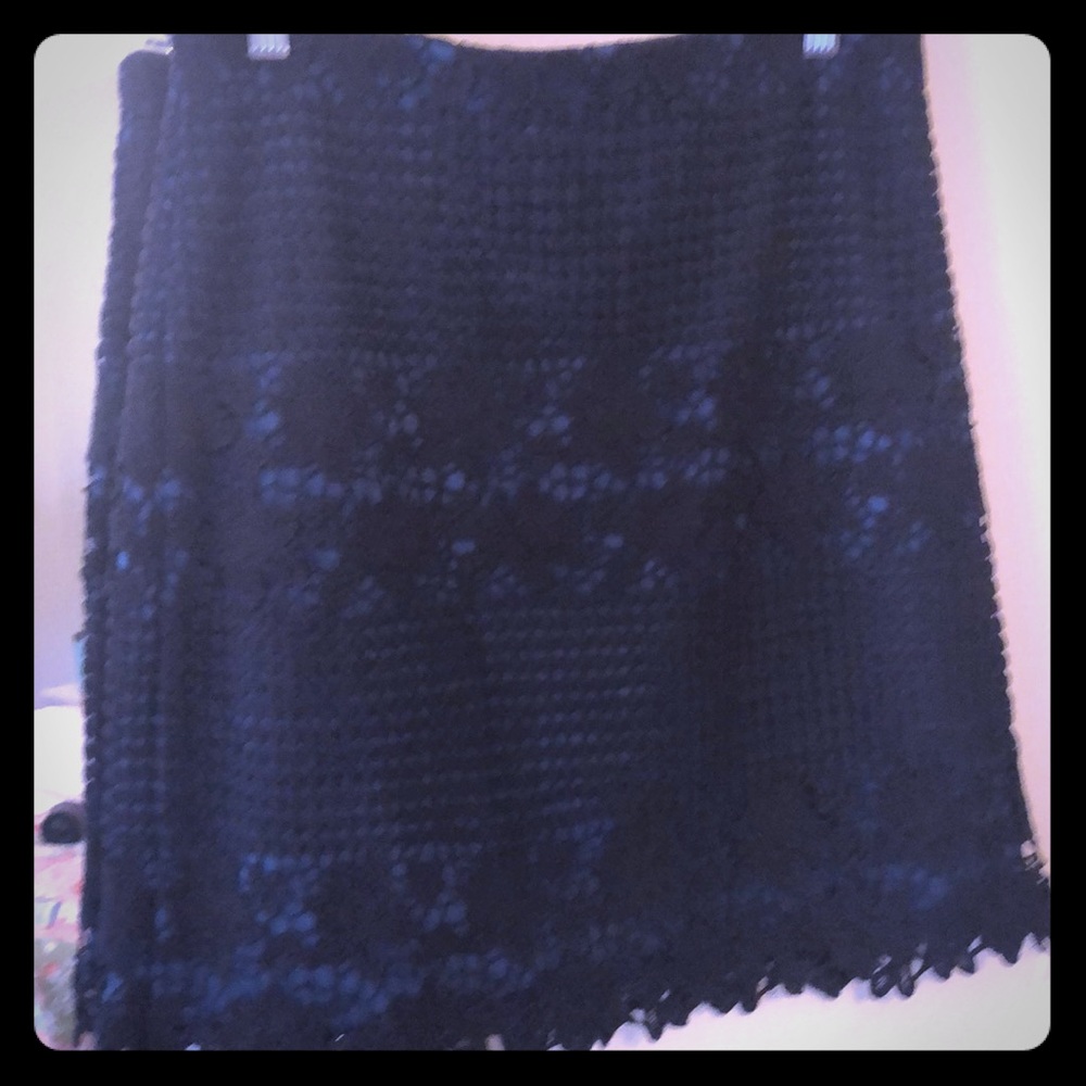 Worn once- Black lacy skirt w/ dark teal liner.